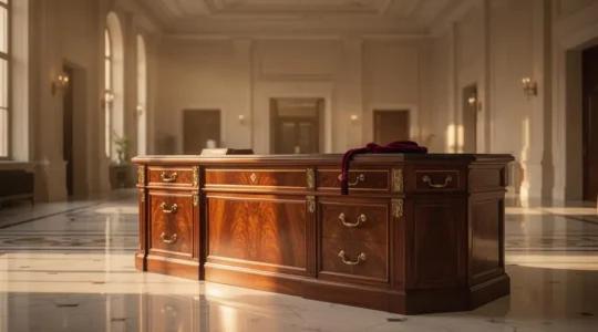 Grand espace événementiel raffiné et baigné de lumière chaude, prêt à accueillir des invités