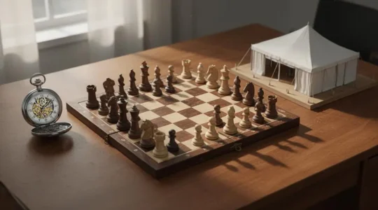Bureau d'organisateur d'événement avec objets symbolisant la planification minutieuse et l'anticipation des imprévus